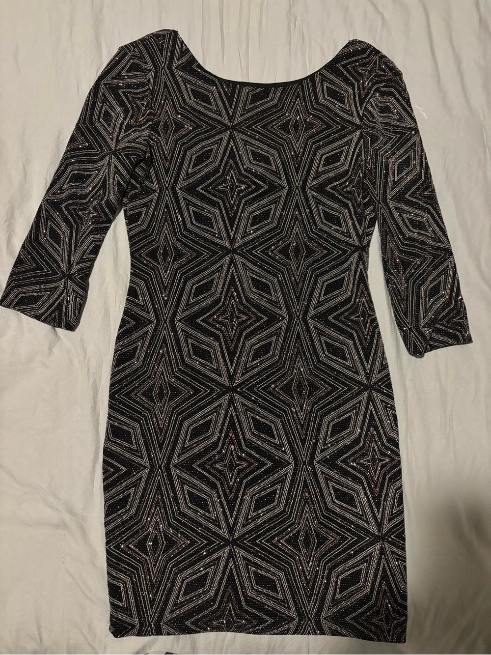 Altar'd State Black Geometric Glitter 3/4 Long Sleeve Sheath Dress